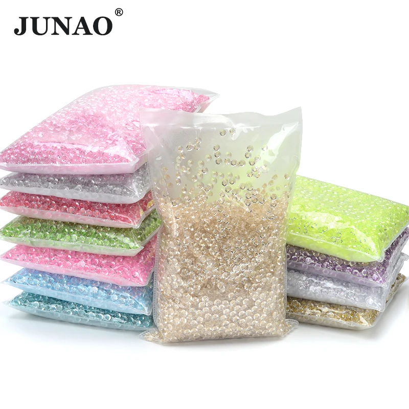 JUNAO Wholesale Bulk Package 3 4 5 6mm Glitter Lt.Peach Resin Flatback Rhinestone Non Hotfix Strass For Nails DIY Crafts