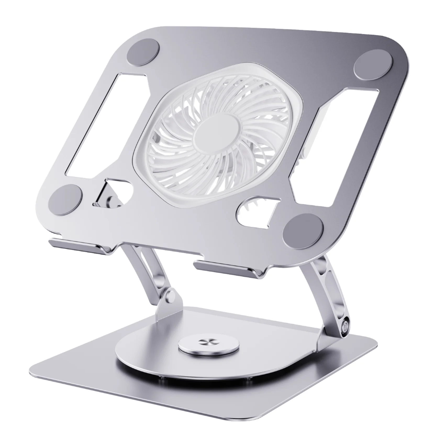 Aluminum Alloy 360 Degree Rotary Tablet Stand Foldable Portable Adjustable Laptop Stand with Cooling Fan Suitable