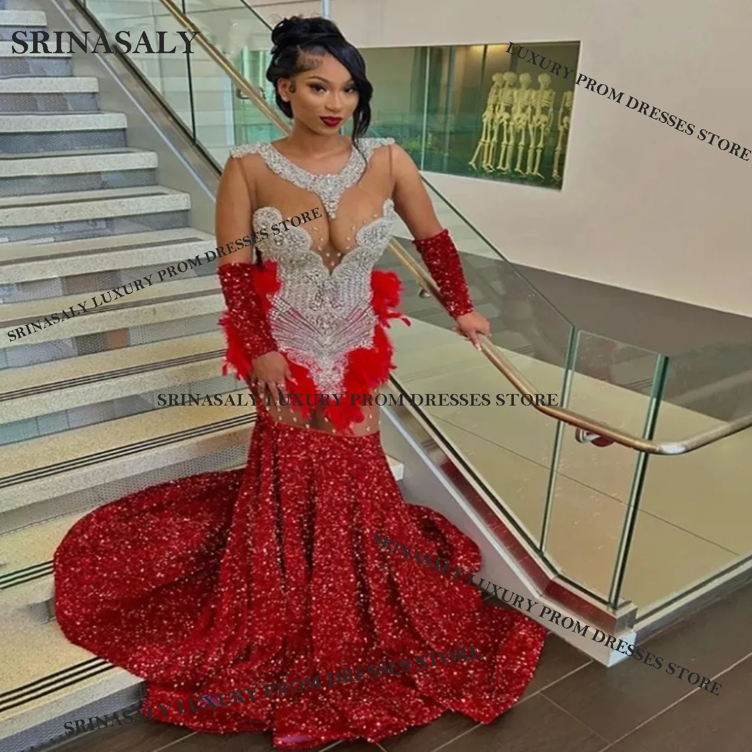 

Изысканные вечерние платья-русалка для выпускного вечера, индивидуального пошива, для темнокожих девушек, с кристаллами и бисером, роскошные бальные платья с бриллиантами