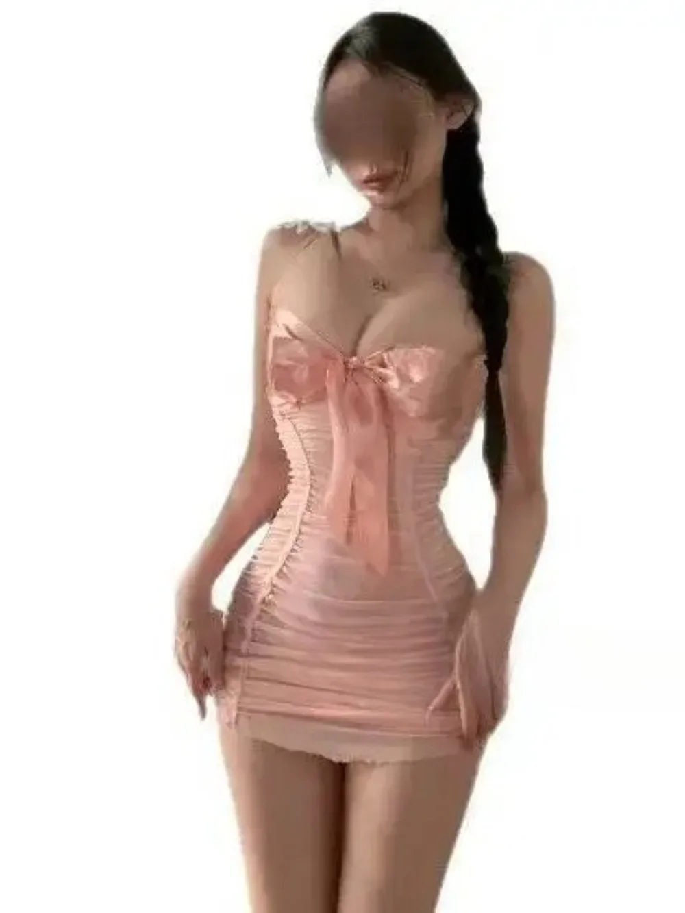 Sexy, schlankes, figurbetontes Kleid, elegant, reines Verlangen, Versuchung, durchsichtig, gerüschtes Band, Schleife, Nachtwäsche, heißes, süßes Tank-Minikleid