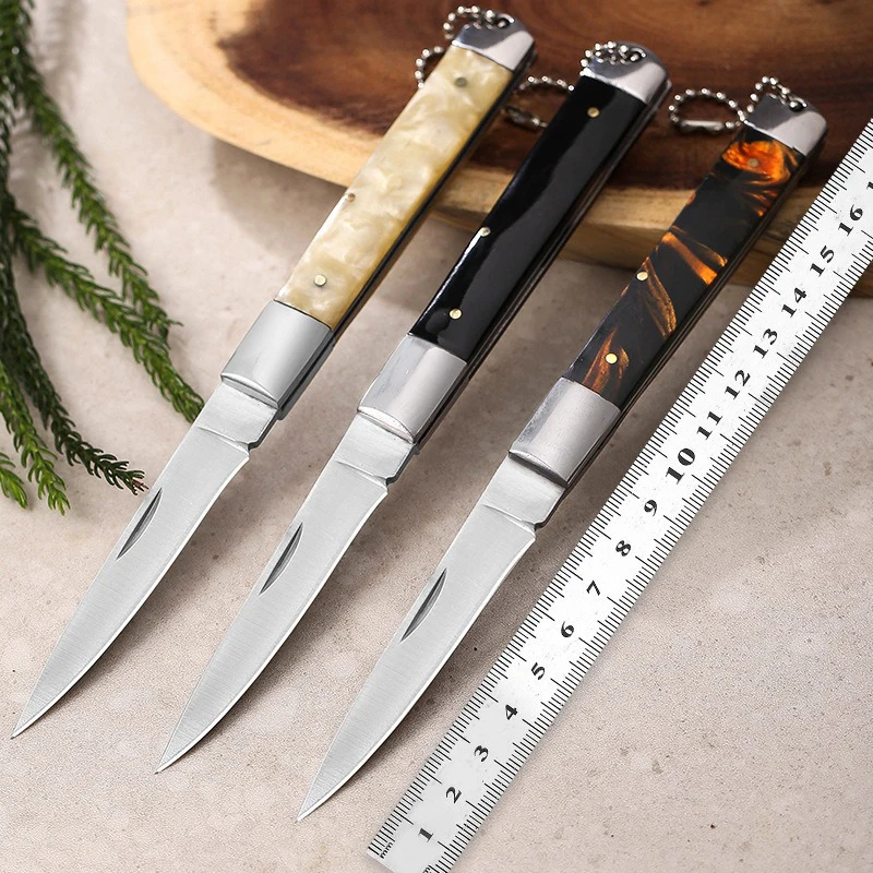 Portable Resin Handle Folding Knife Multifunctional Outdoor Camping Pocket Knife Stainless Steel BBQ Cutting Tools Fruit Knives