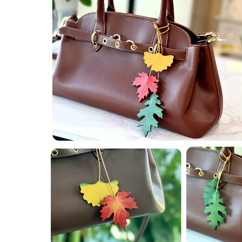 Bag Charm Handmade Leather Oak Leaf Ornaments For Women's Handbag Shoulder Bags Exquisite Keychain Accessories Gift