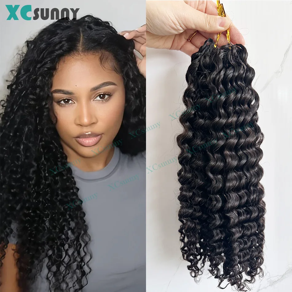 Deep Curly Crochet Human Hair Extensions Invisible Knots Knotless Pre Separated Crochet Human Hair With String In The Middle