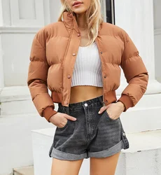 Chaqueta corta de algodón para mujer, Abrigo acolchado con cremallera, informal, cálido, a la moda, para otoño e invierno, novedad de 2024