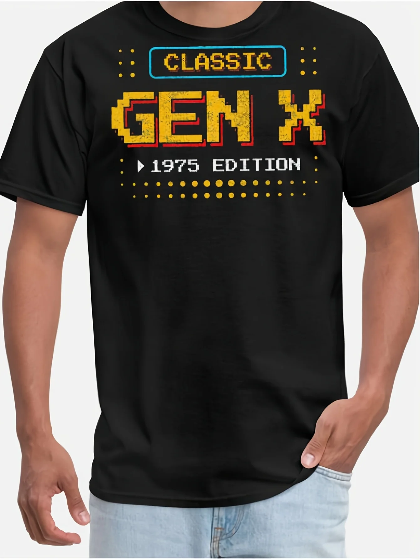 2026 Best Choice: Classic Gen X 1975 Gamer T-Shirt - Men'S Black Tee Featuring a Vintage Pixel Design, Comfortable Casual Summer