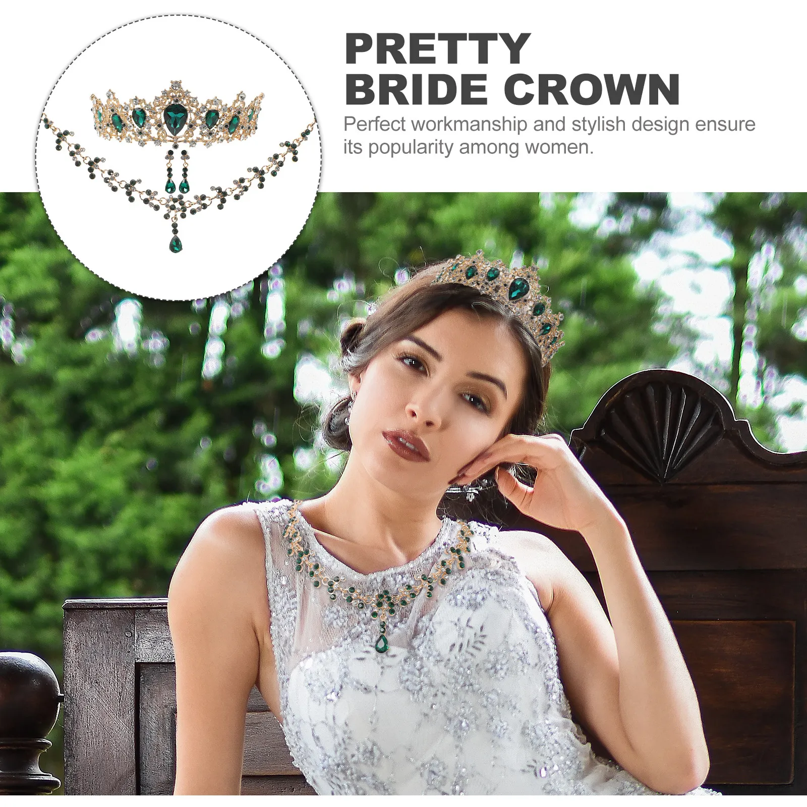 1Set Bride Crown Necklace and Earrings Set Premium Workmanship Women Jewelry Wedding Dress Accessories Party Prom Gift