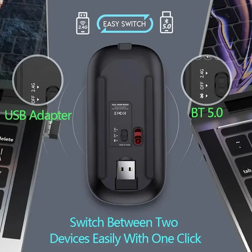 New Bluetooth Wireless Mouse USB Optical Rechargeable Mouse for Computer Laptop PC Macbook Gaming Mouse Gamer 2.4GHz 1600DPI image 4