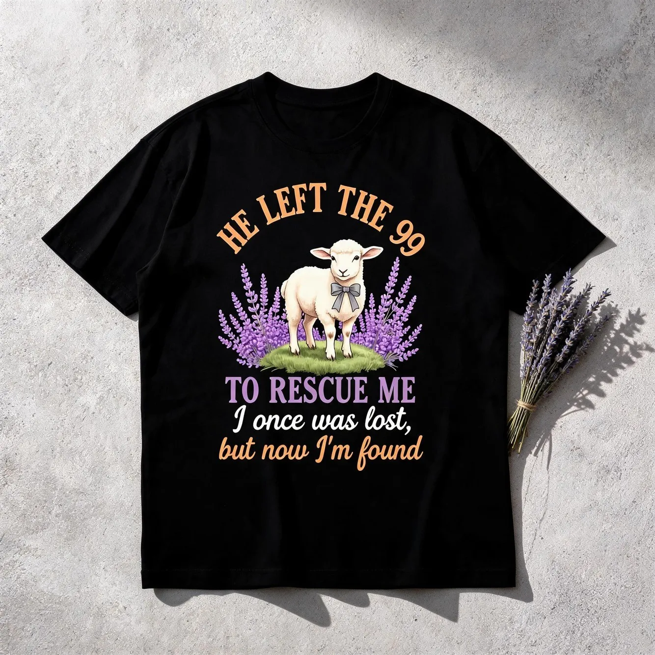 He Left The 99 To Rescue Me Lamb Flowers Christian Faith T-Shirt Same Style For Men And Unisex 2026 Summer Short-Sleeved Printed Pure Crew Neck All-Season Regular Fit Perfect For Adult Retro Casual Short-Sleeved T-Shirt With Round Neck And Printed P