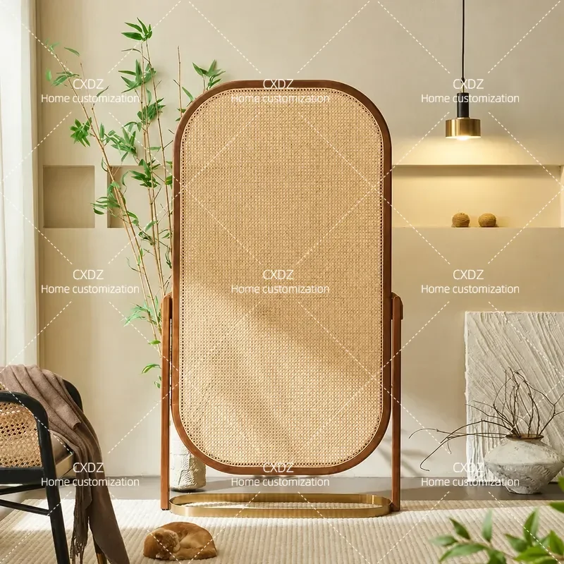 Rattan Screen Room Divider Solid Wood Partition Removable Shelf Separator For Bedroom Living Room Porch Home Decor