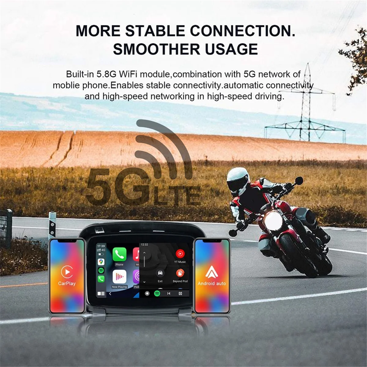 5 Inch Motorcycle GPS Moto Navigation Portable Motor Navigator GPS Navigation Motorcycle Carplay Android Auto Stereo