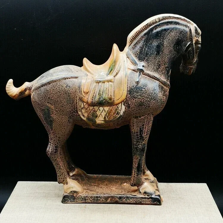 

8.1" Collect Chinese Tang Dynasty Sancai Pottery War-horse Zodiac Wealth Statue