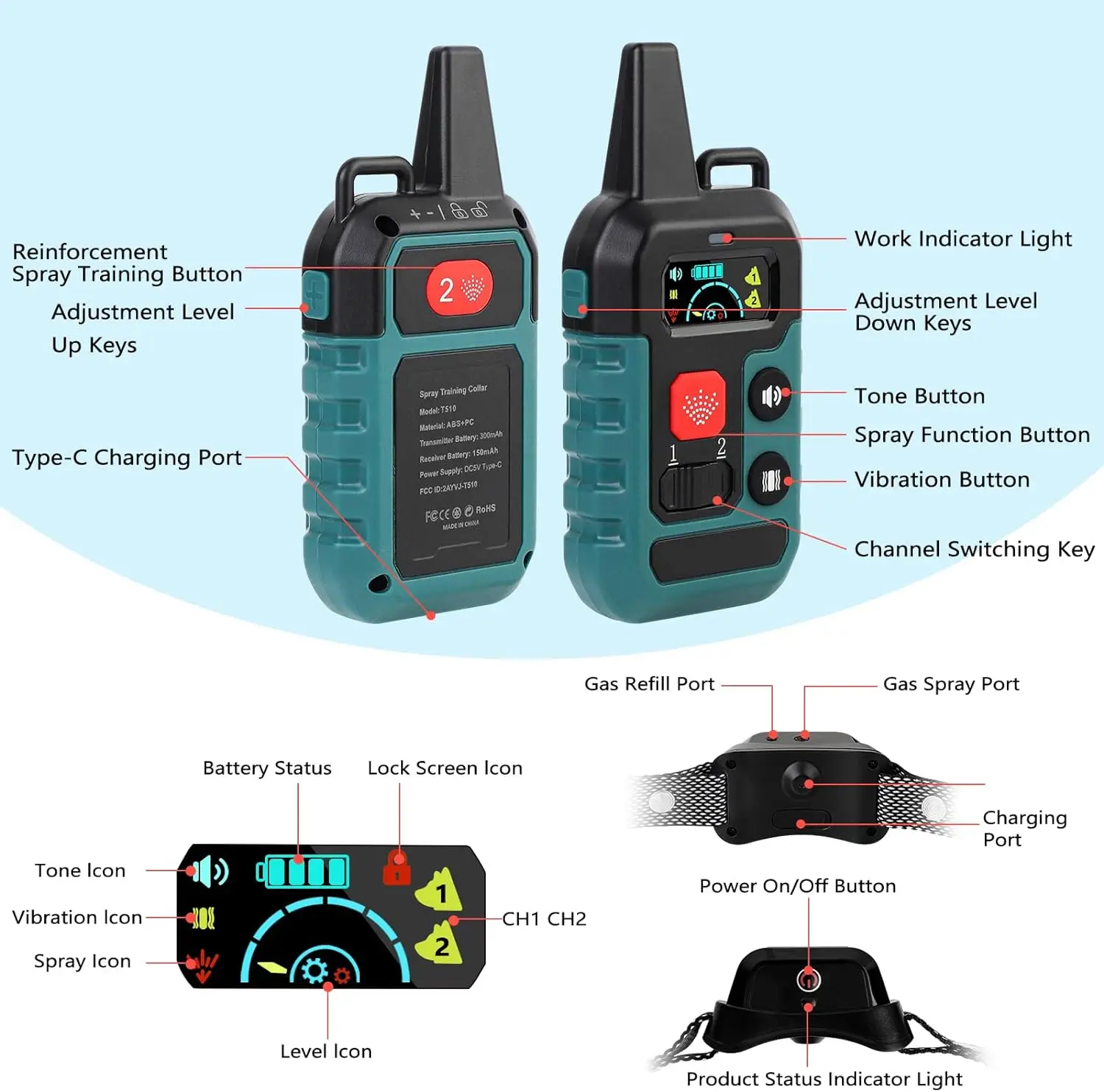 Electric Dog Training Collar 3 Modes 300m Control Range With Remote Control Rechargeable Waterproof Dog Stop Barking Device