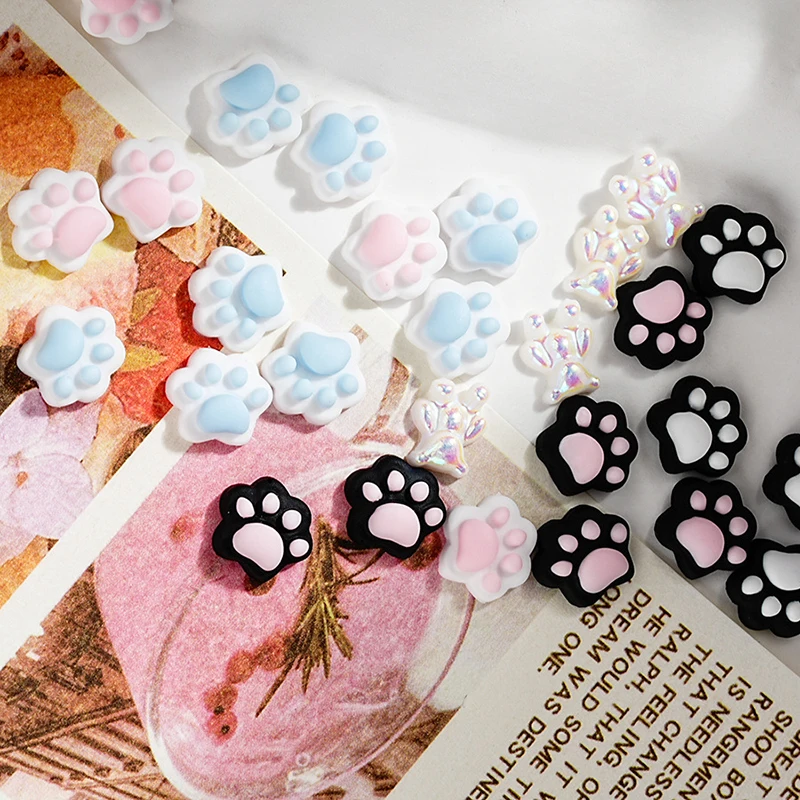 50pcs Cartoon Cat Paw Nail Art Resin Rhinestones Mix Colors Nail Art Charms Cat Paw Shaped Manicure Supplies