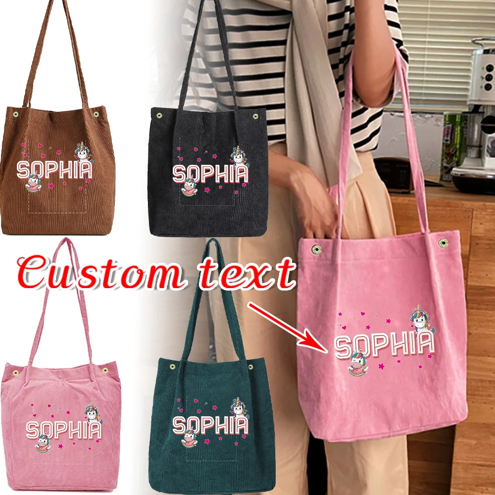 

Personalized Customization Name New Women's Corduroy Shopping Bag Canvas Shoulder Bag Storage Casual Women's Handbag