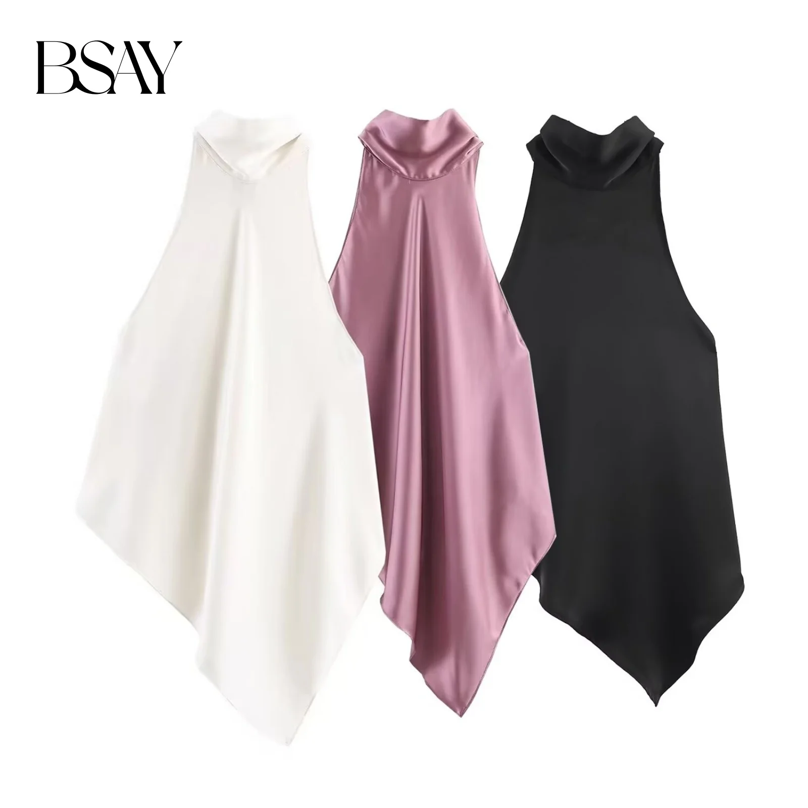BSAY Autumn New Product 2025 Women's French Solid Color Minimalist Fashion Bow Tie Sexy Bareback Hanging Neck Collar Top