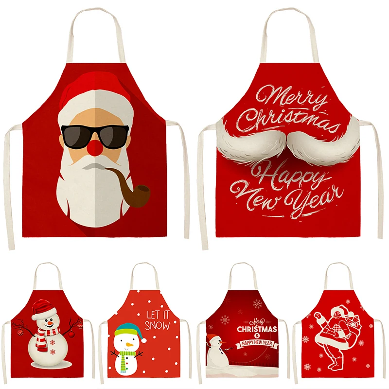 Christmas Santa Claus Red Pattern Cleaning Apron Home Cooking Kitchen  Adult Feliz Navidad