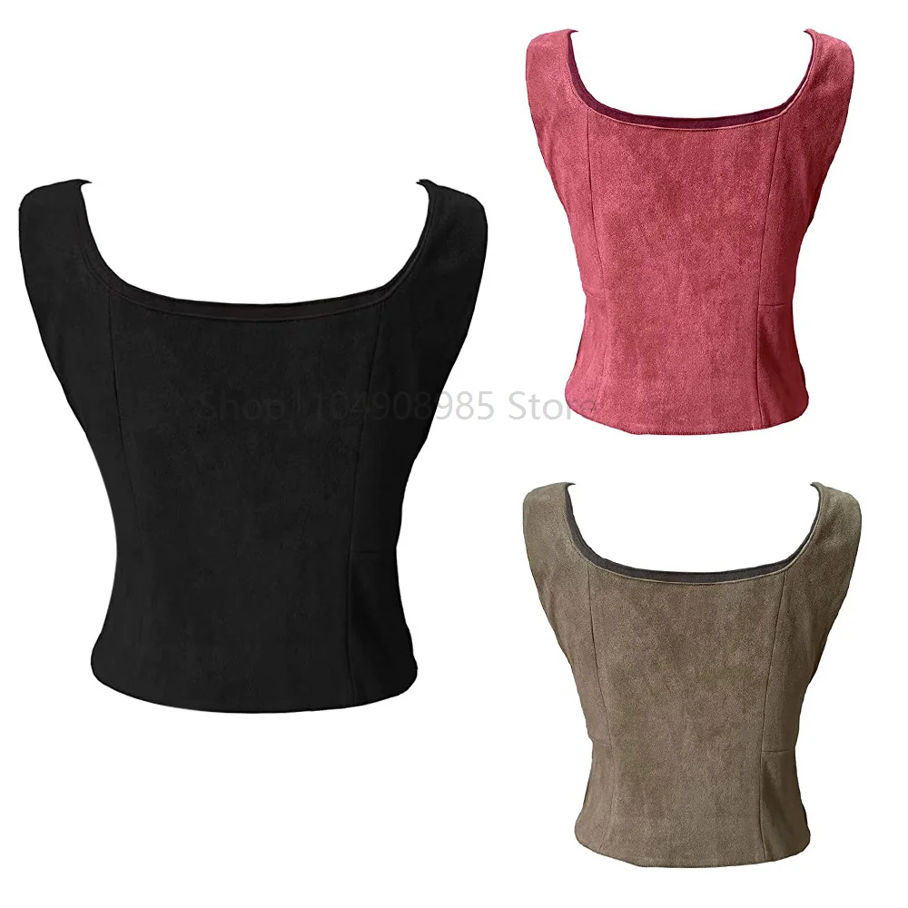 Medieval Women Vintage Suede Corset Top Victorian Pirate Lady Waistcoat Renaissance Cosplay Halloween Costume