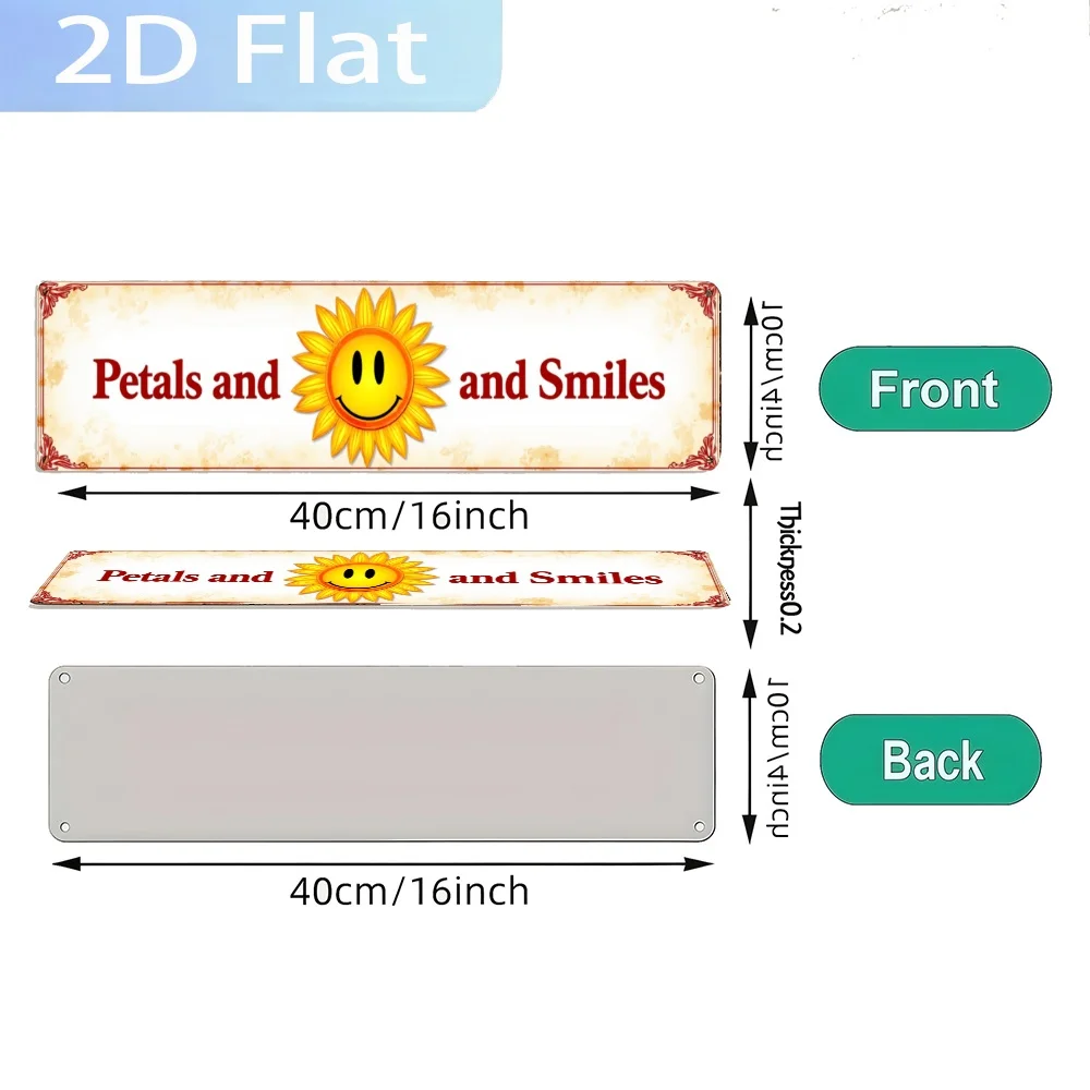 2D Flat, Vintage Smiling Sunflower Wall Sign - Retro Sunflower Decor with Text,  Suitable for Home, Kitchen, Office,Decorations