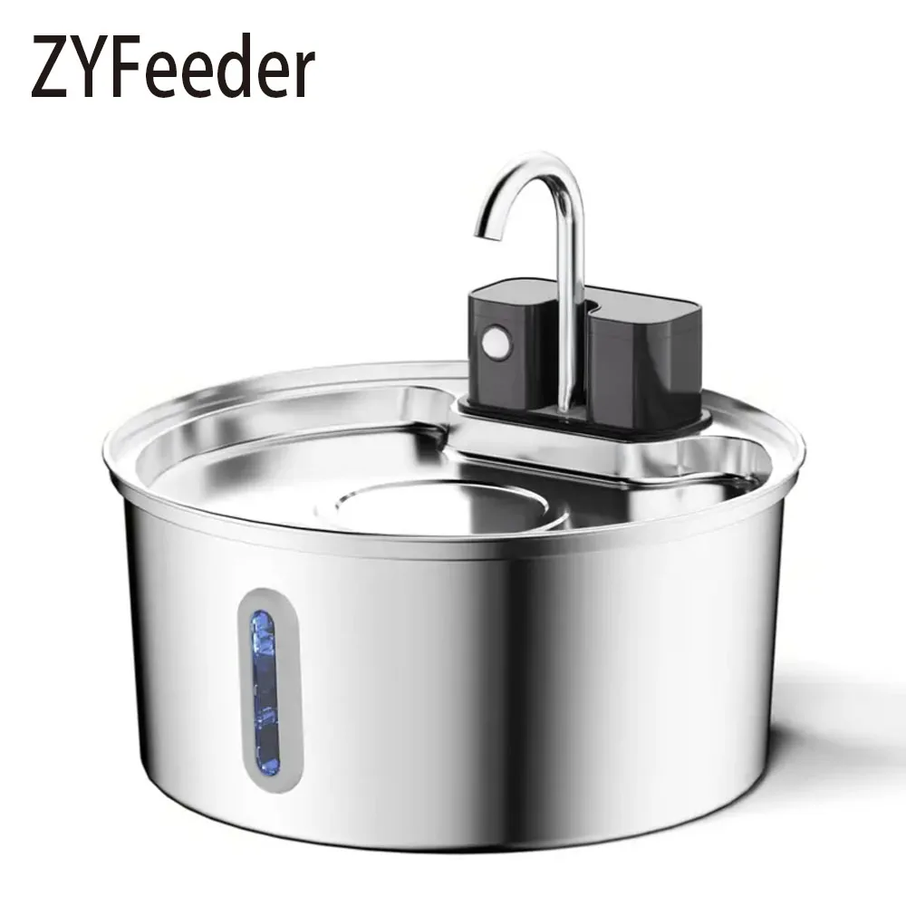 3.2L/108oz Wireless Charging Sensor Cat Water Feeder Stainless Steel Cat Dog Water Fountain Silent Water Level Window No Plug