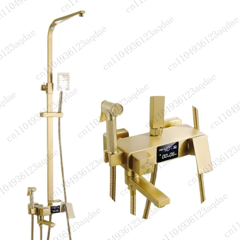 

Faucet Set Modern Luxury Stainless Steel Gold Shower Bathroom LED Digital Wall-Mounted Shower Faucet Set Hotel Shower