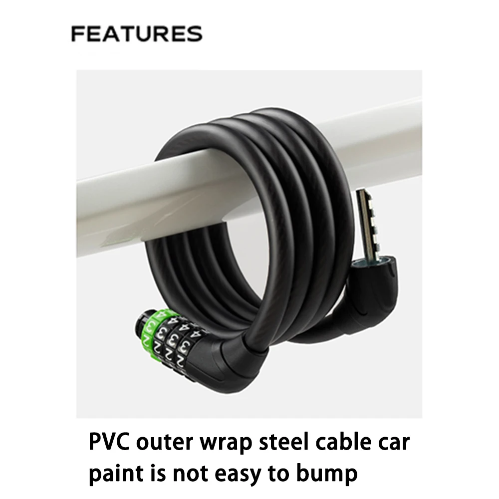 ROCKBROS Bike Cable Lock MTB Road Bicycle Anti-Theft Password Lock PVC Steel Cable Lock for Motorcycle Scooter Bike Accessories