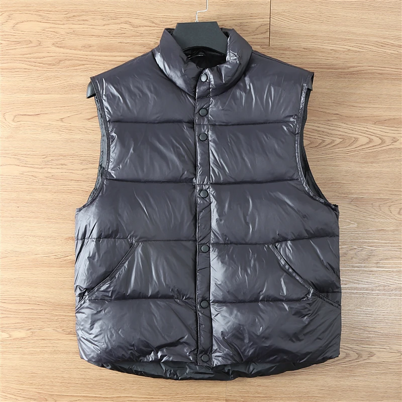 Men's down Vest Non-Fluffy Warm Outdoor Waterproof Fashion Stand Collar Casual Duck down VestShoulder Pad Standard Fit Urban ...