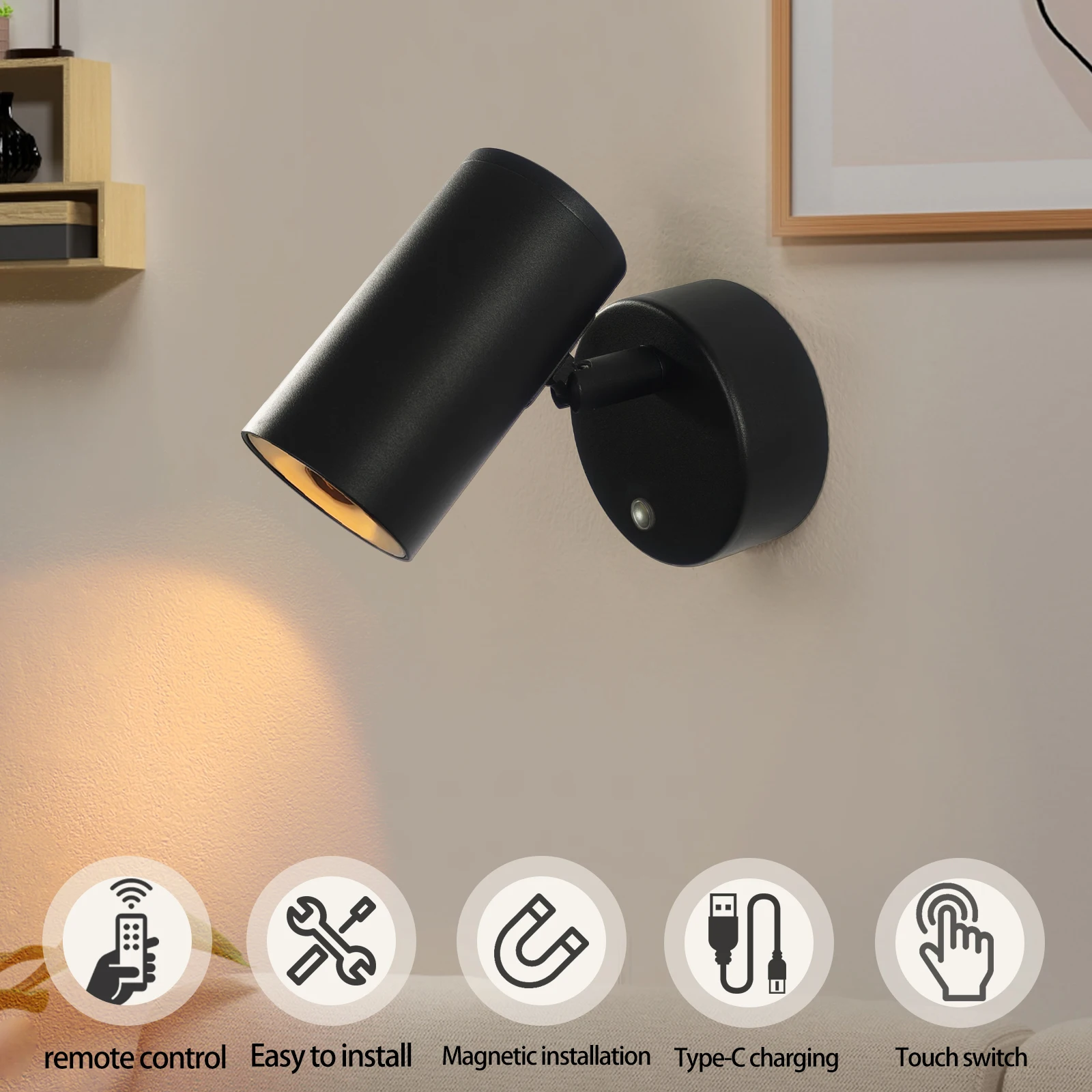 

Minimally Designed 6W Remote Charging Wall Lamp 5200mAh Indoor Decoration Bedside Living Room Touch 3-Color Wiring Free Lighting