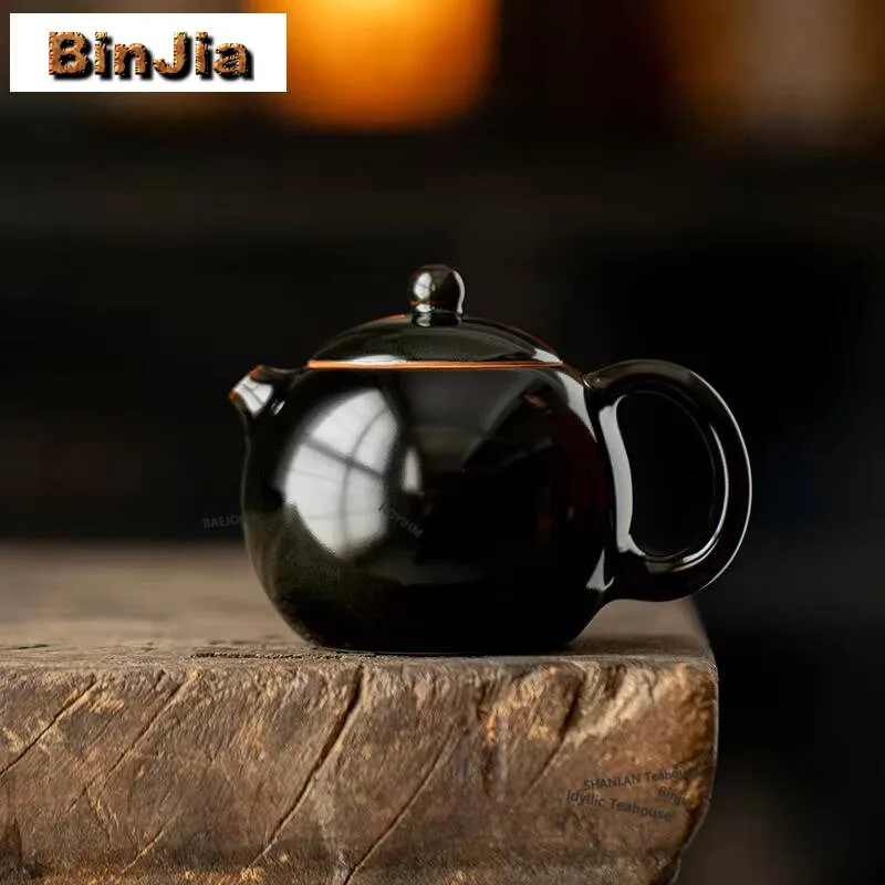 

150ml Black Gold Black Glaze Xishi Teapot Handmade Tea Infuser Pot Tea Maker Kettle With Ball Hole Tea Ceremony Supplie Ornament