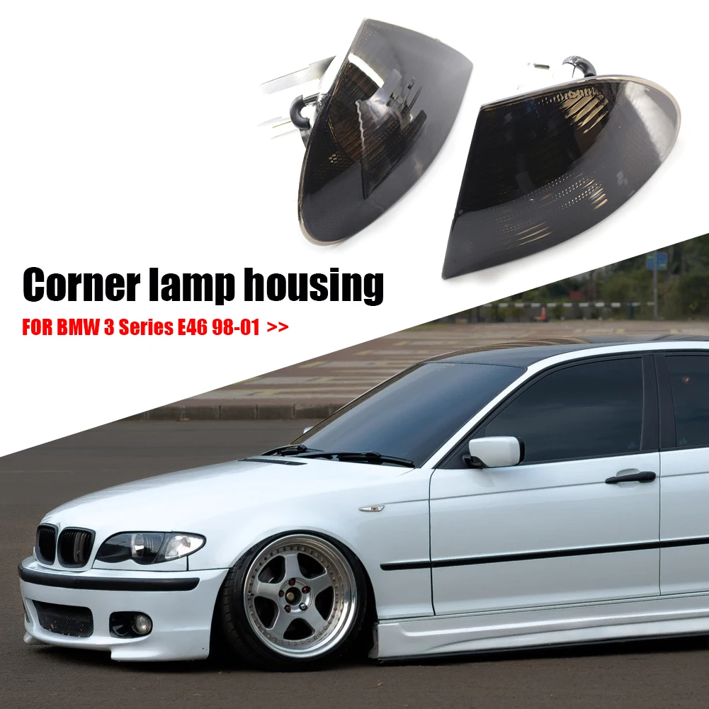 1 Pair Turn Signals Lamp Corner Lights Car Front Smoked Lens Corner Lights 63136902765 No Bulbs for BMW E46 3 Series Sedan 98-01