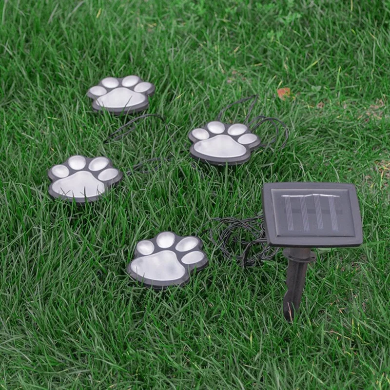 Imagem -04 - sem Fio Solar Dog Print Lights Jardim Estátua Lanterna Led Path Light Outdoor Animal Pet Lamp Conjunto de 4