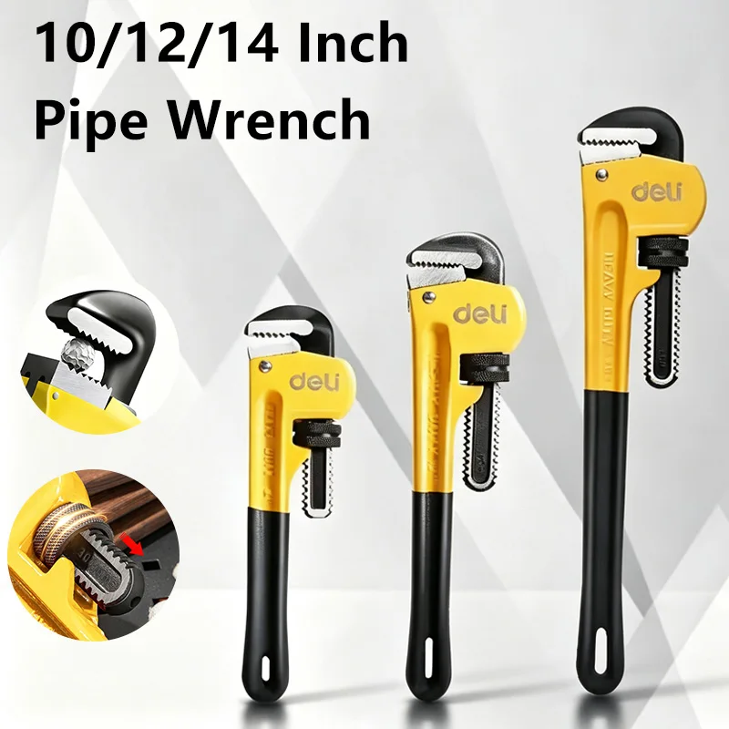 Heavy Duty Pipe Wrench 10 12 14 Inch Plumber Wrench Ductile Iron Forged Plumbing Gas Line Well Pump HVAC Repair Hand Tool
