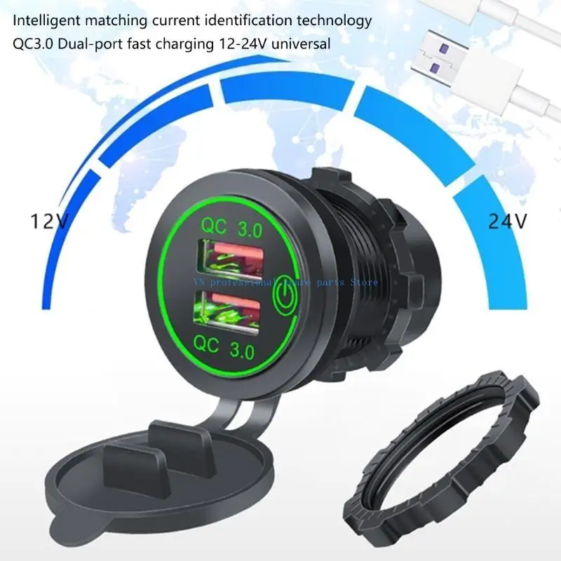 41XA Double USB Charges Dustproof USB Adapter Touch Switches Charges for Car Motorbike