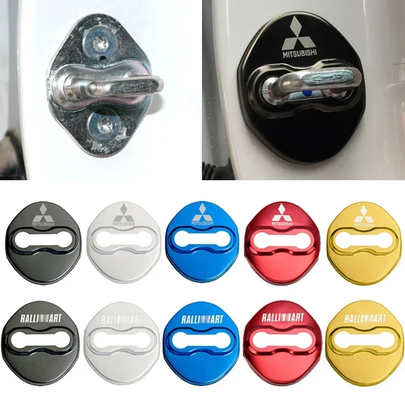 4pcs Car Door Lock Protective Cover Interior Sticker for Mitsubishi Ralliart Pajero Sport Outlander ASX Lancer EX Eclipse Mirage