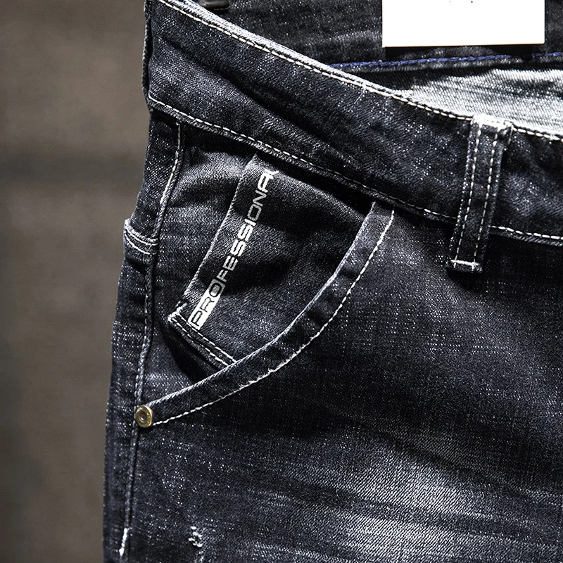 New spring and summer models Men's black stretch jeans Slim stretch street casual men's jeans trousers