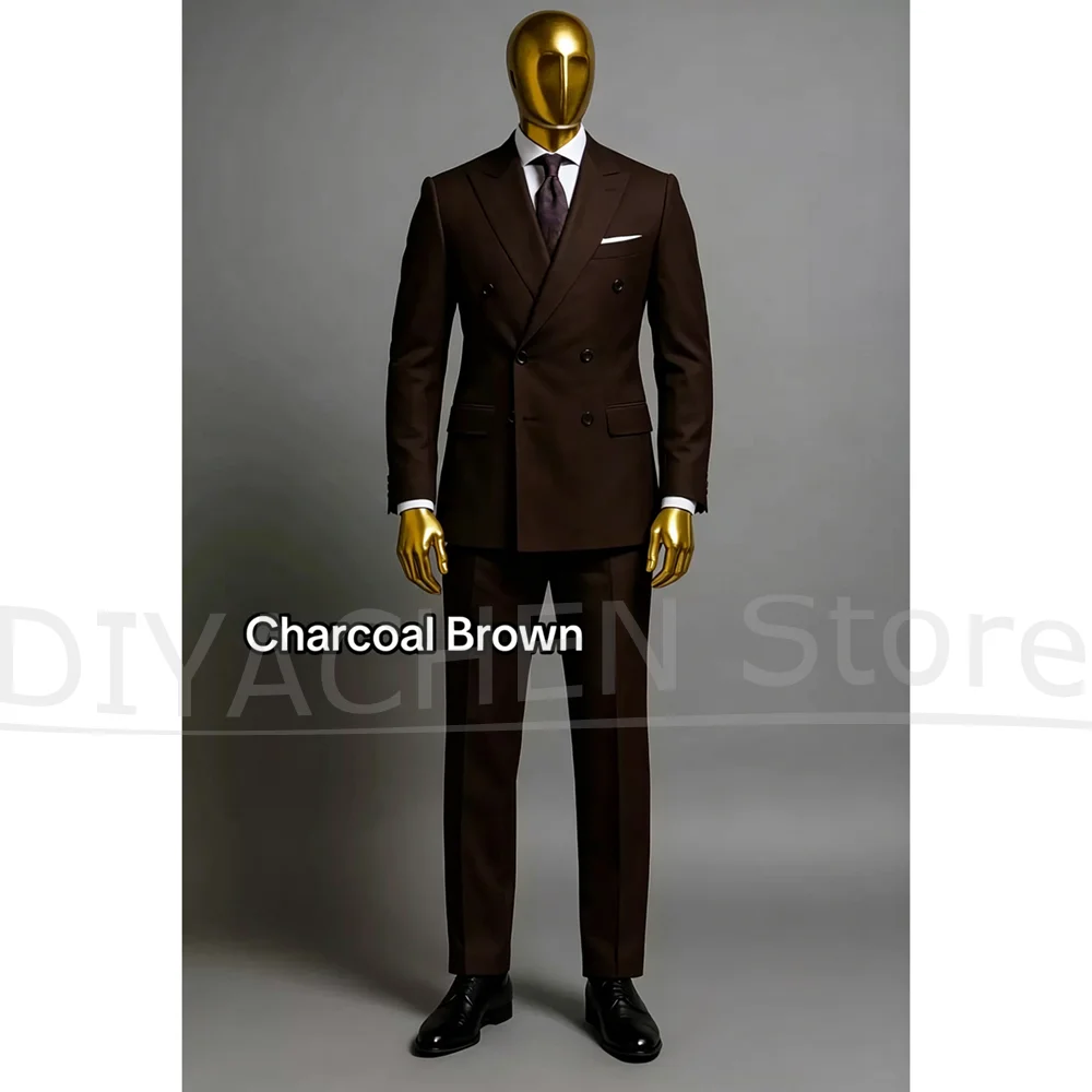 

Dark Brown Men Double Breasted Two Piece Suit Peak Lapel Slim Blazer And Trousers Formal Outfit For Weddng Party Smart Casual