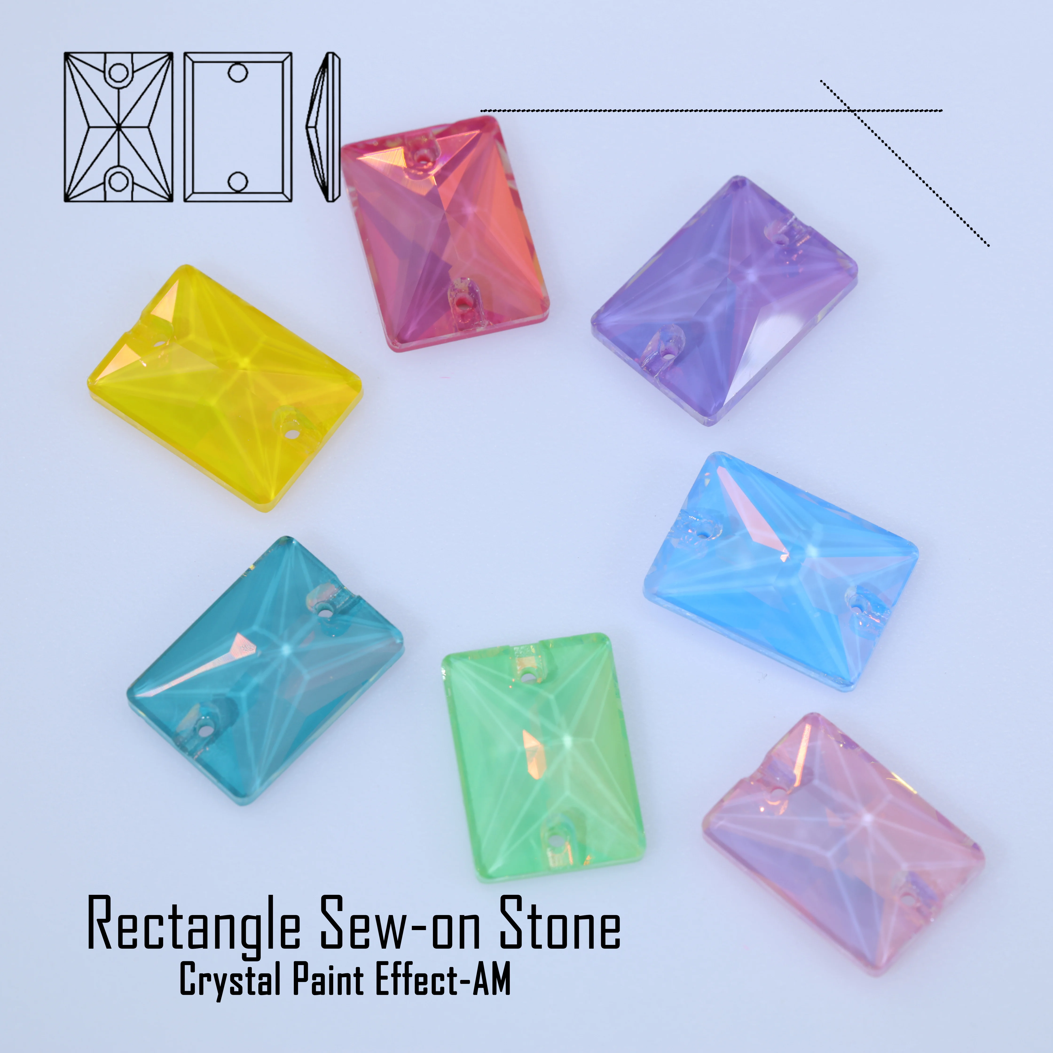 Rectangular Right-Angle AM Sew-On Glass Crystal White Glossy Finish DIY Craft Supplies For Clothing Phone Case Hair Accessories