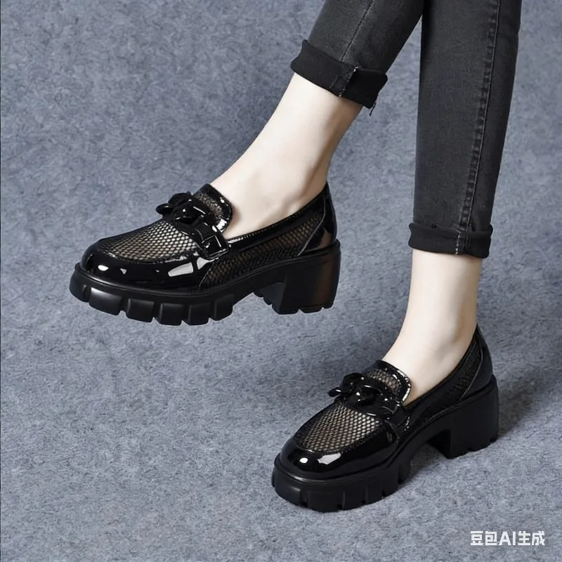 

Genuine Leather Loafers Height-increasing Thick-Soled Plus-Size Women's Shoes Autumn British-Style Lace-up Small Leather Shoes