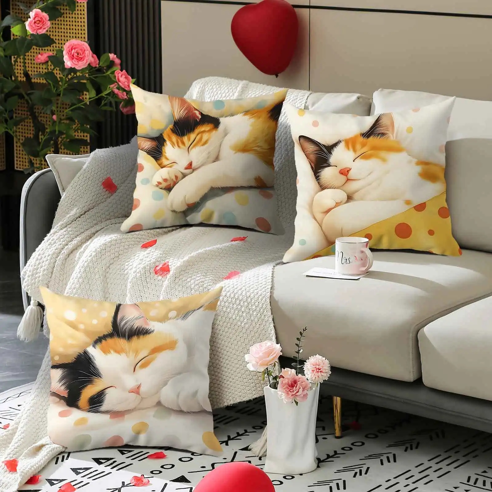 4pcs Attractive cat theme digital printing pillow cover Short plush Suitable living rooms bedrooms sofas throw cushion cover