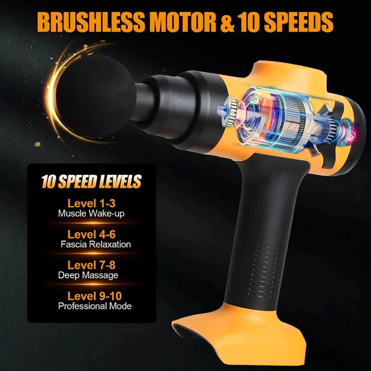 For DEWALT 20V Battery Electric Massage Gun Cordless Professional Muscle Massager 10 Speed & 4 Attachment Heads Power Tool