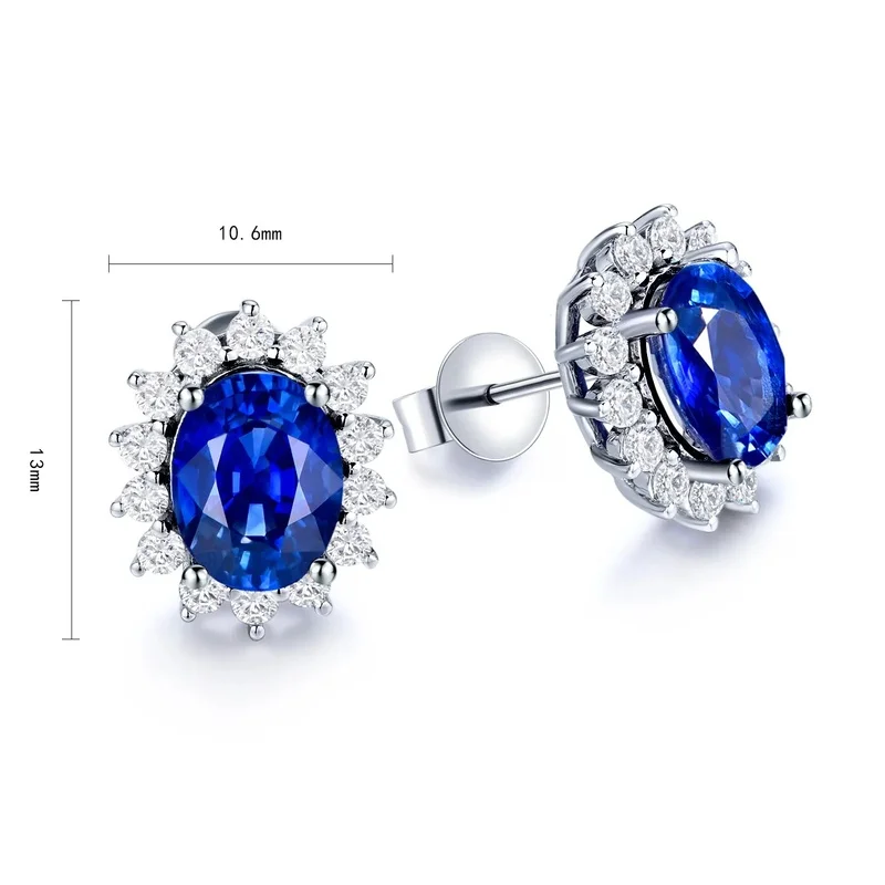 Lab Grown Diamond Oval Drop Earrings in S925 Sterling Silver Featuring Natural Sapphire Accents Perfect for Bridal Wedding and F