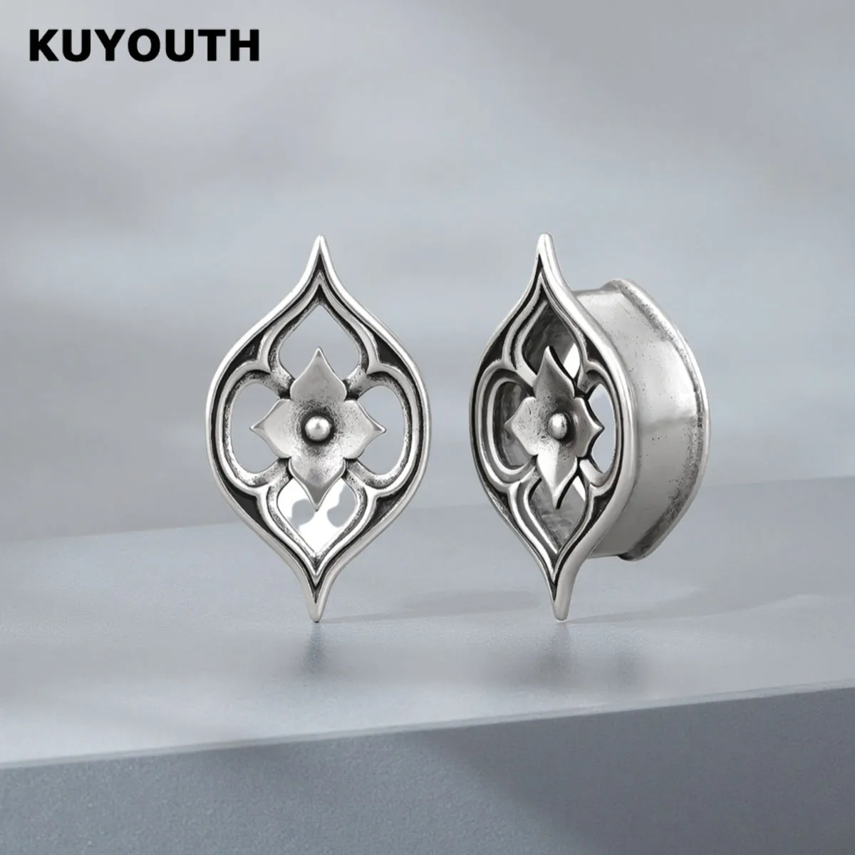 KUYOUTH Vintage Lotusblüten-Ohrstöpsel, Hohle Ohrdehner, Piercing-Schmuck für Dehnbare Ohren – Detail 2
