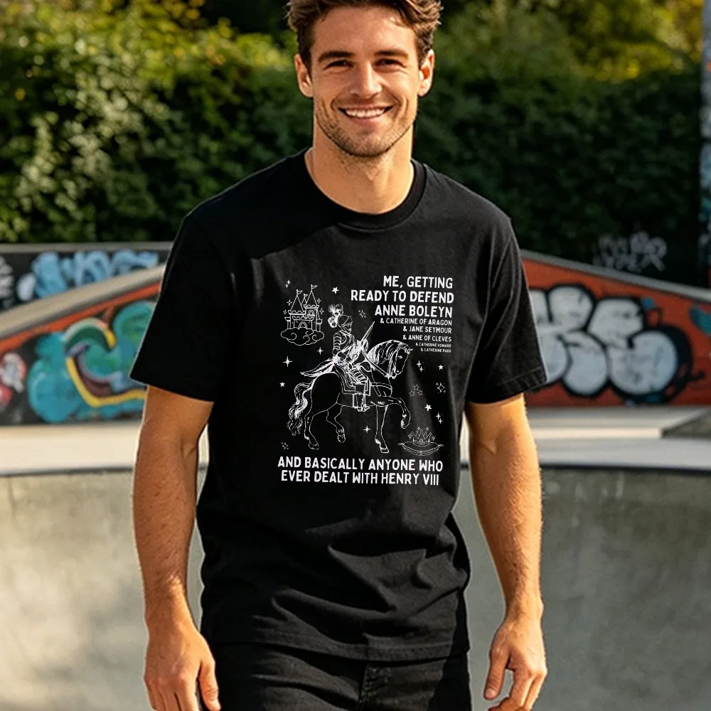 Henry VIII Wives Defender Knight Castle Graphic Men Cotton Tshirt Funny British Royal History Unisex Casual Daily Tees