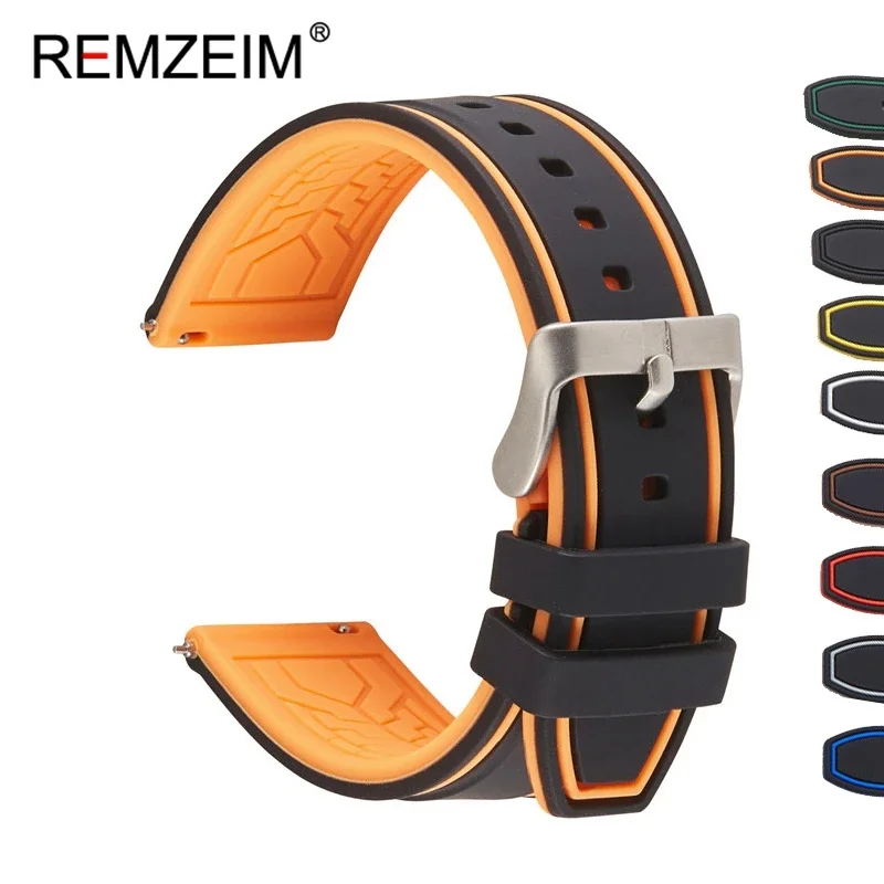 20mm 22mm 24mm Universal Silicone Sport Strap Quick Release Fashion Stitching Waterproof Rubber Men Replacement Bracelet