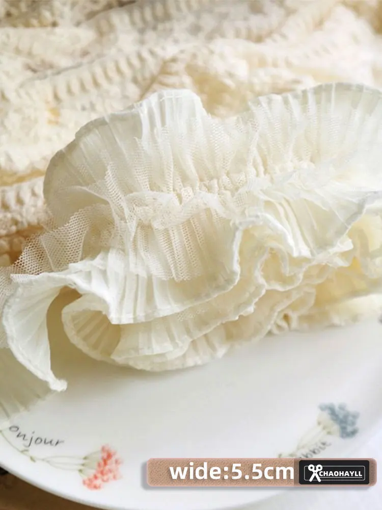 1Yard 5.5CM Wide Off White Ruffle Lace Fabric for Fringed Trim Party Wedding Dress Curtain Decor Applique Cuffs Sewing Materials