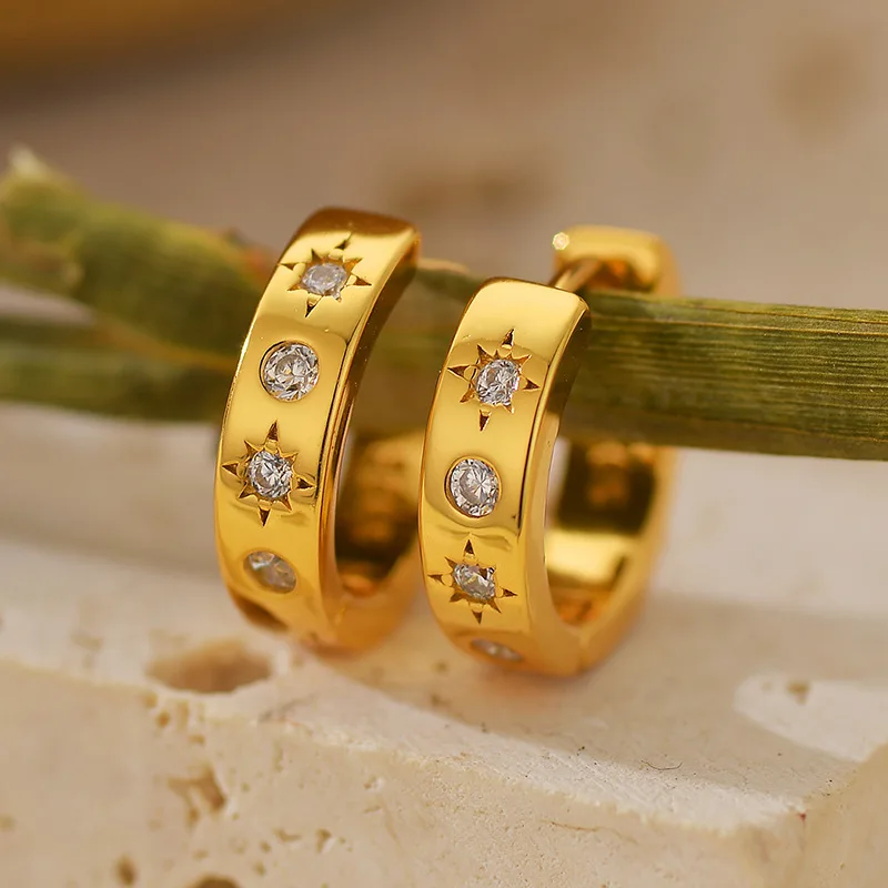 

S925 sterling silver women's earrings gold-plated zircon round octagonal star popular fashion jewelry party accessories