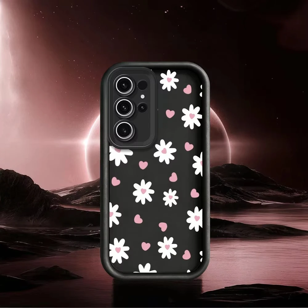 White Flower Love Phone Case For Samsung S25 FE S24 Plus S23 Ultra S22 S21 20 A70 A30 M33 A54  A55 NOTE Cover Silicone Coque