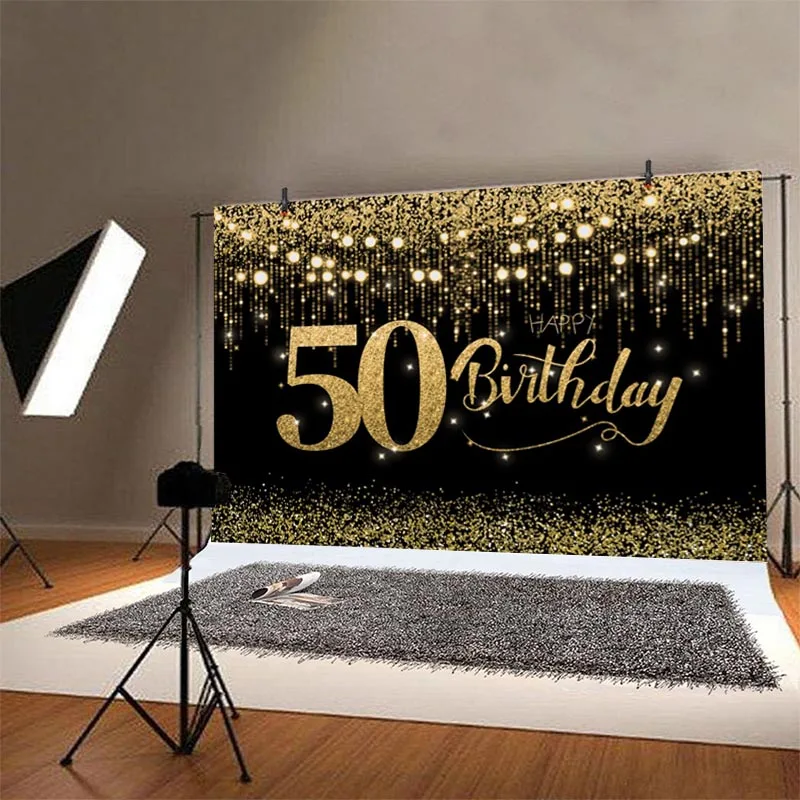 Ouro brilho 50th pano de fundo homem mulher quinto feliz aniversário festa fotografia fundo foto estúdio adereços banner decoração