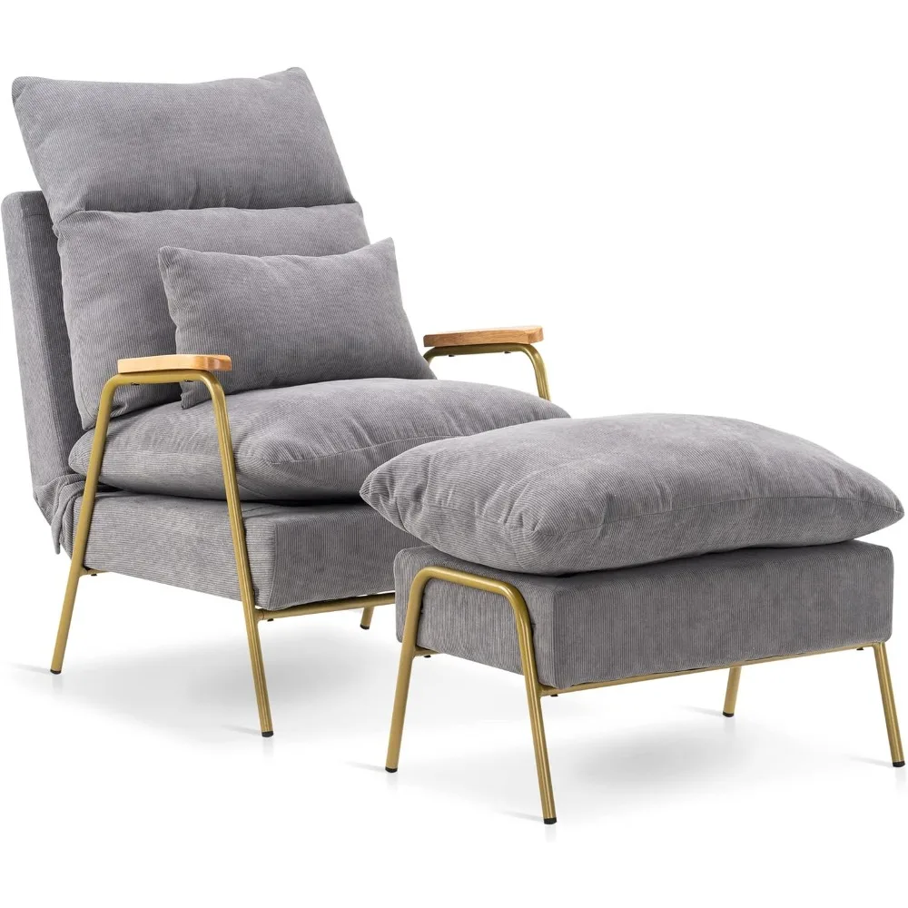 

Акцентное кресло с откидной спинкой и пуфиком, современное тканевое кресло, мягкий диван-кровать для гостиной, спальни, небольшого пространства 4055 (Gol)