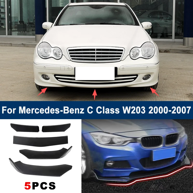 For Mercedes-Benz C Class W203 2000-2007 model, adjustable 5PCS front bumper lip spoiler protection decorative kit, car body kit