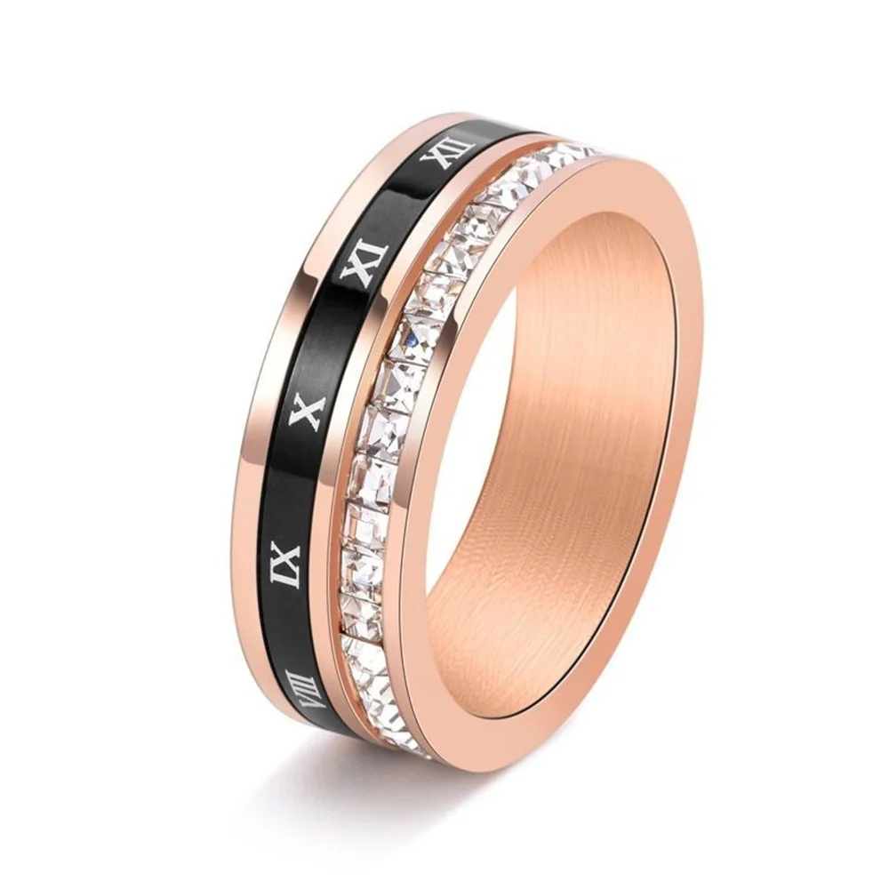 Roman Numeral Double Ring Titanium Steel Ring Acrylic Crystal Multi-Layered Ring For Women Luxury Jewelry Fashion Accessories